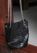 Genuine Python Skin Bucket Bag — Black