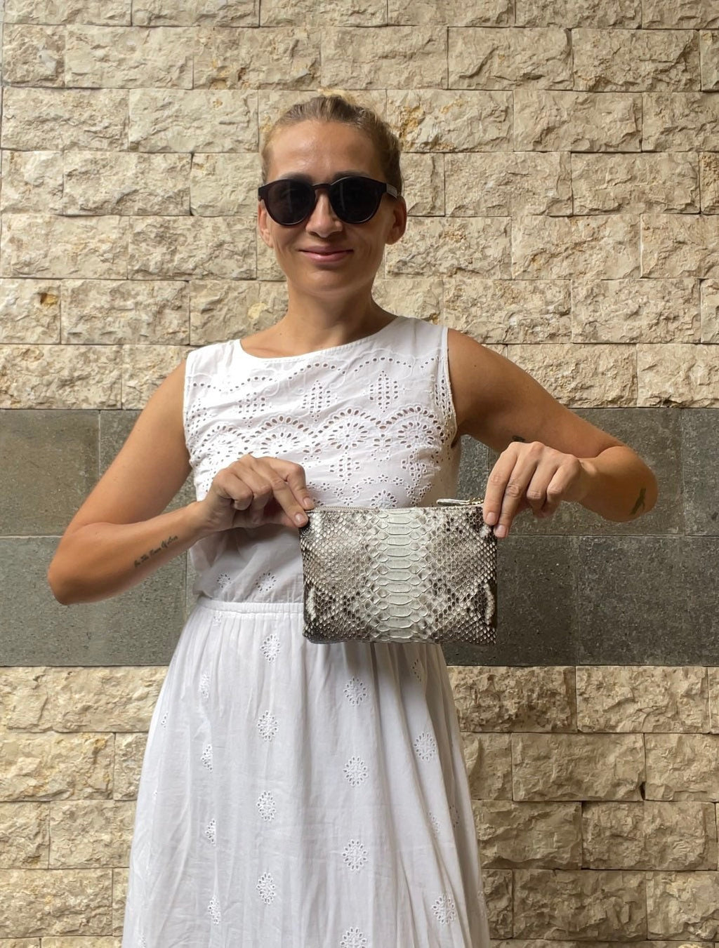 Genuine Python Skin Cosmetic Bag — Grey