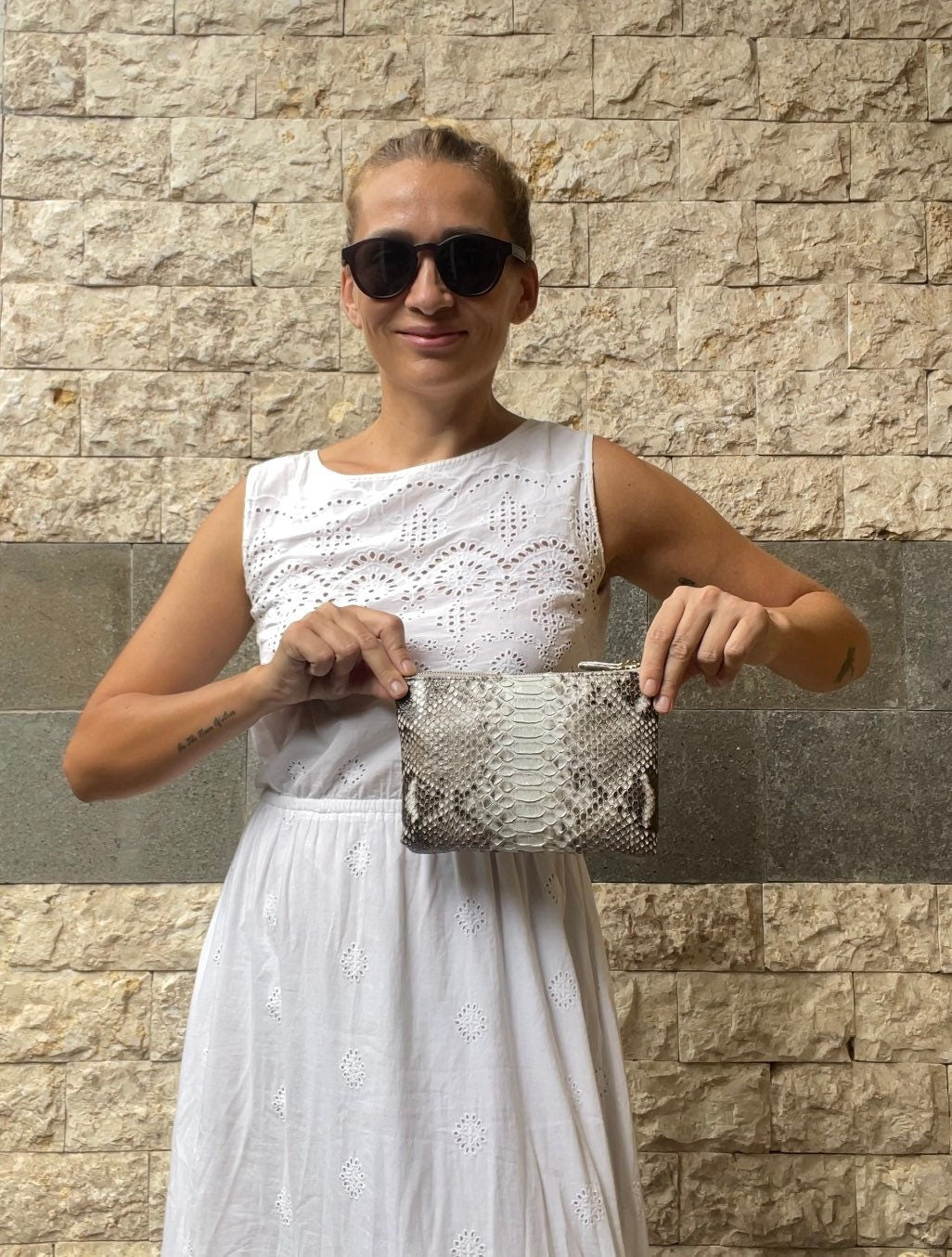 Genuine Python Skin Cosmetic Bag — Grey