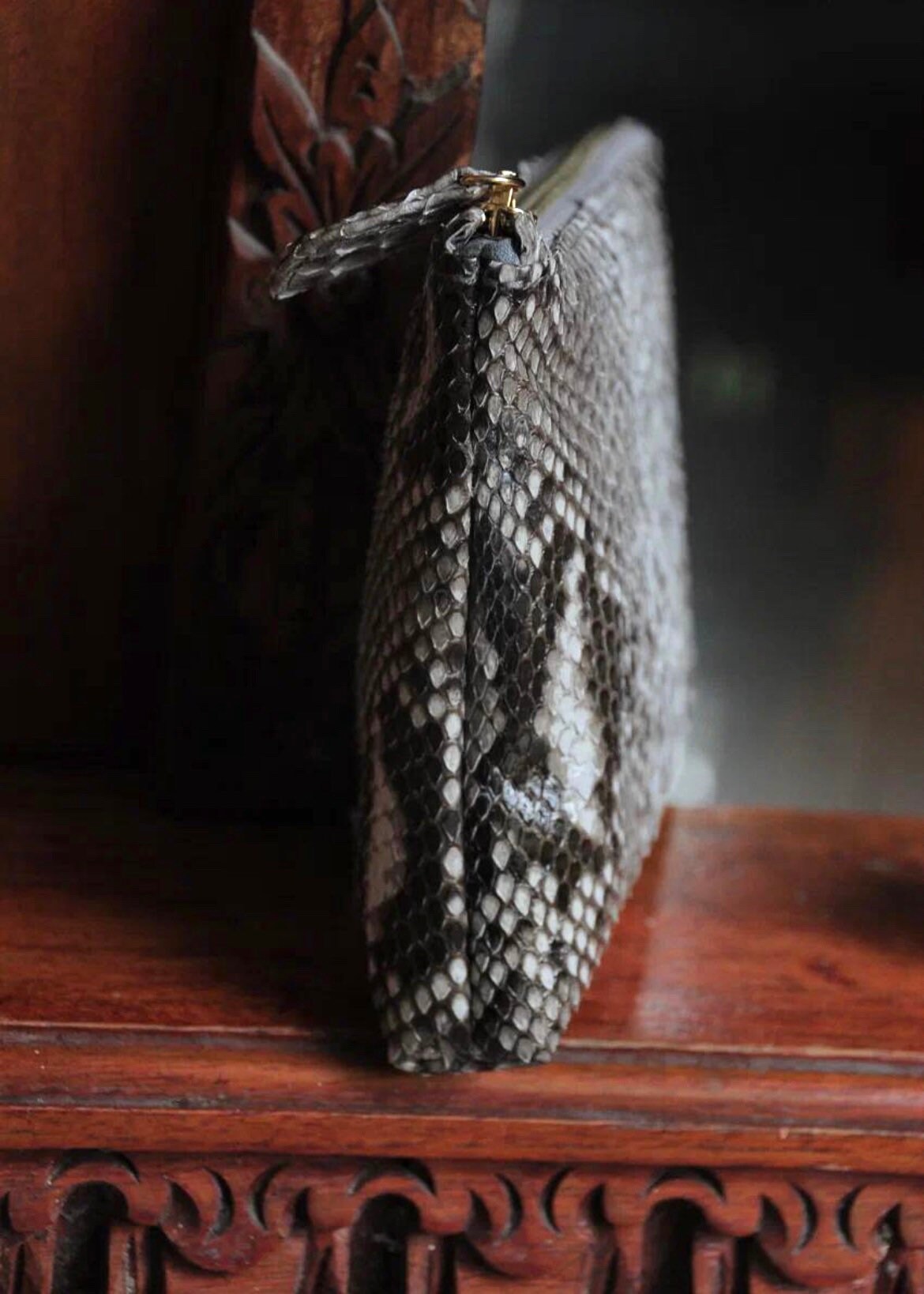 Genuine Python Skin Cosmetic Bag — Grey