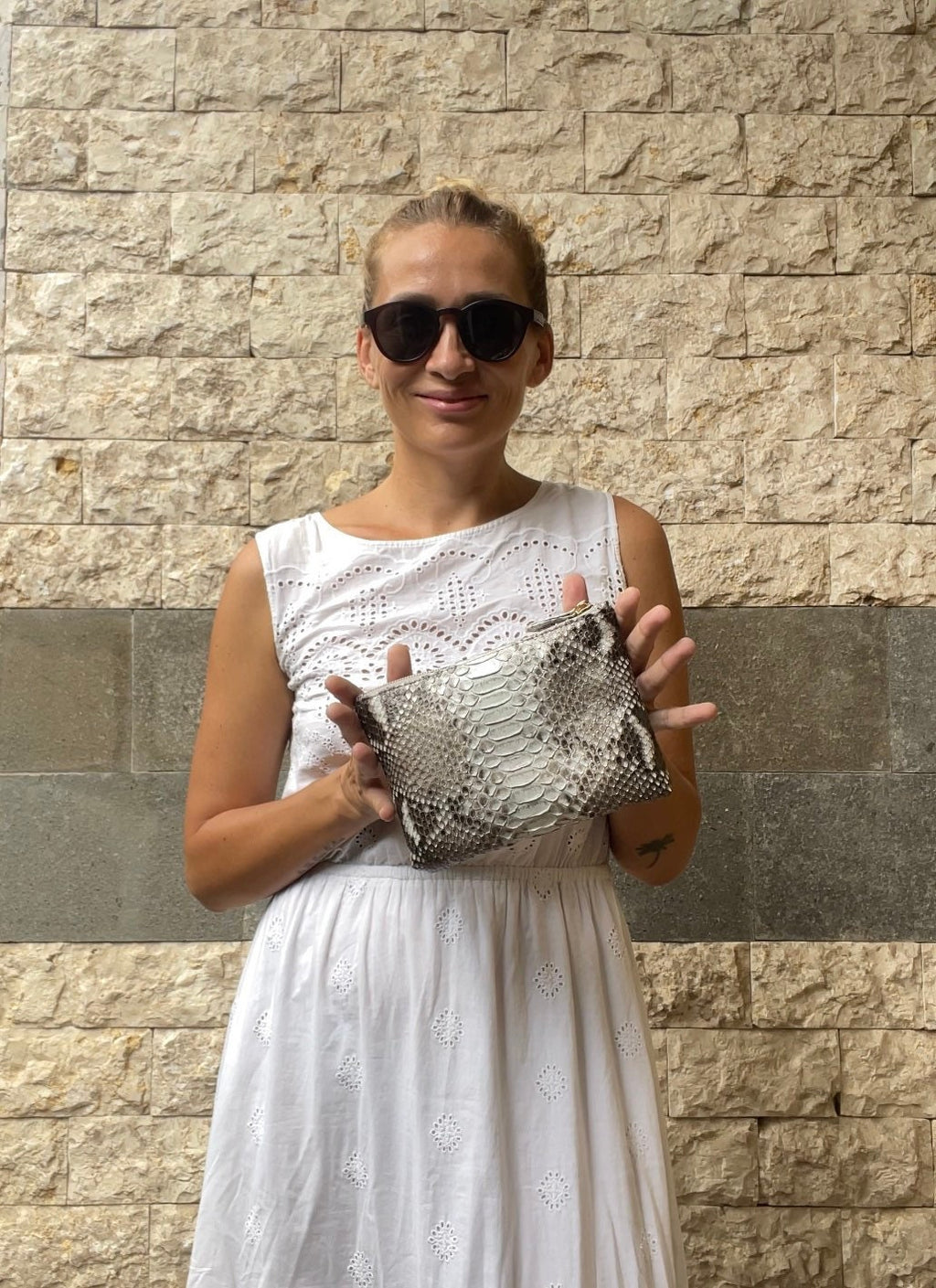 Genuine Python Skin Cosmetic Bag — Grey