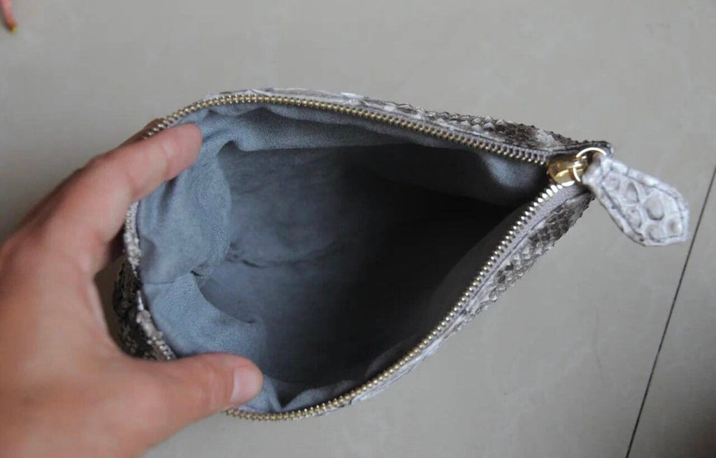 Genuine Python Skin Cosmetic Bag — Grey