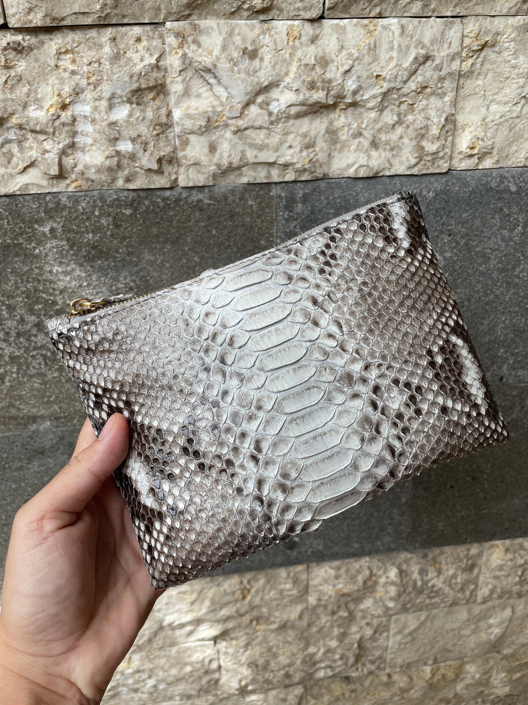 Genuine Python Skin Cosmetic Bag — Grey