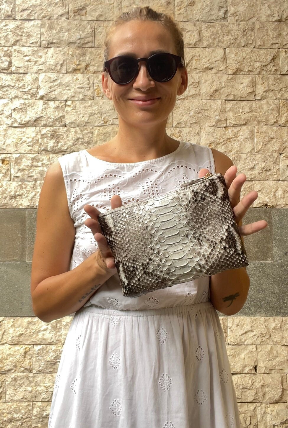 Genuine Python Skin Cosmetic Bag — Grey