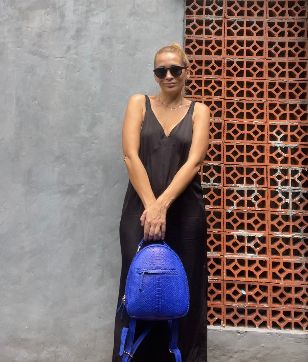 Genuine Python Skin Backpack — Electric Blue
