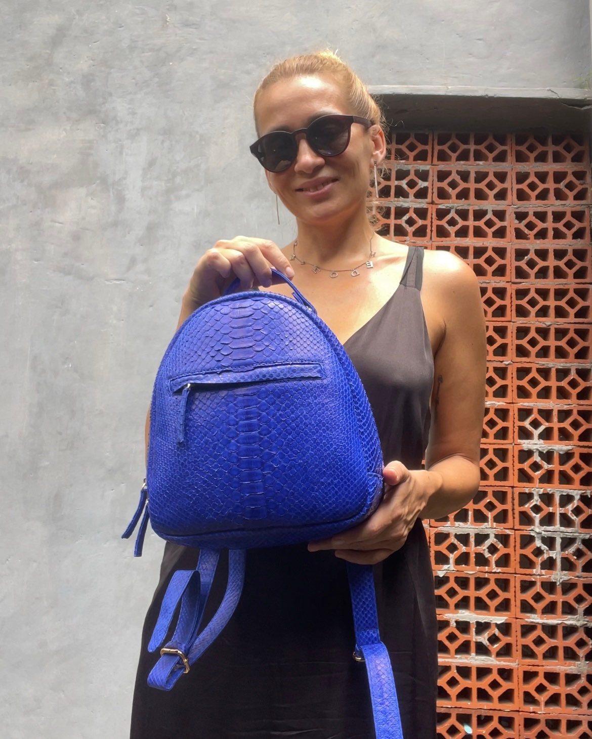 Genuine Python Skin Backpack — Electric Blue