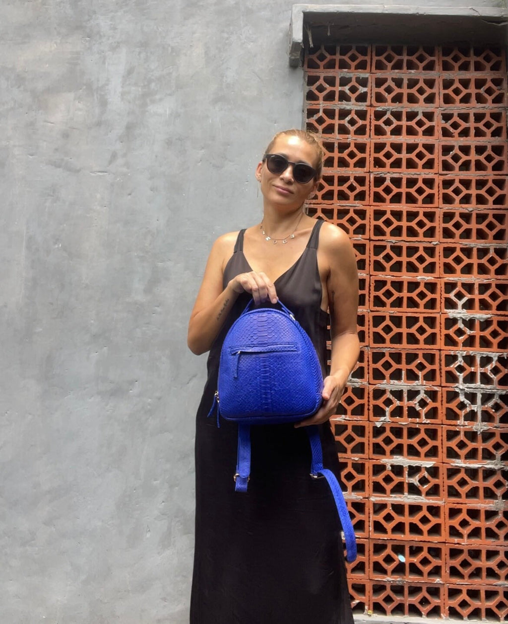 Genuine Python Skin Backpack — Electric Blue
