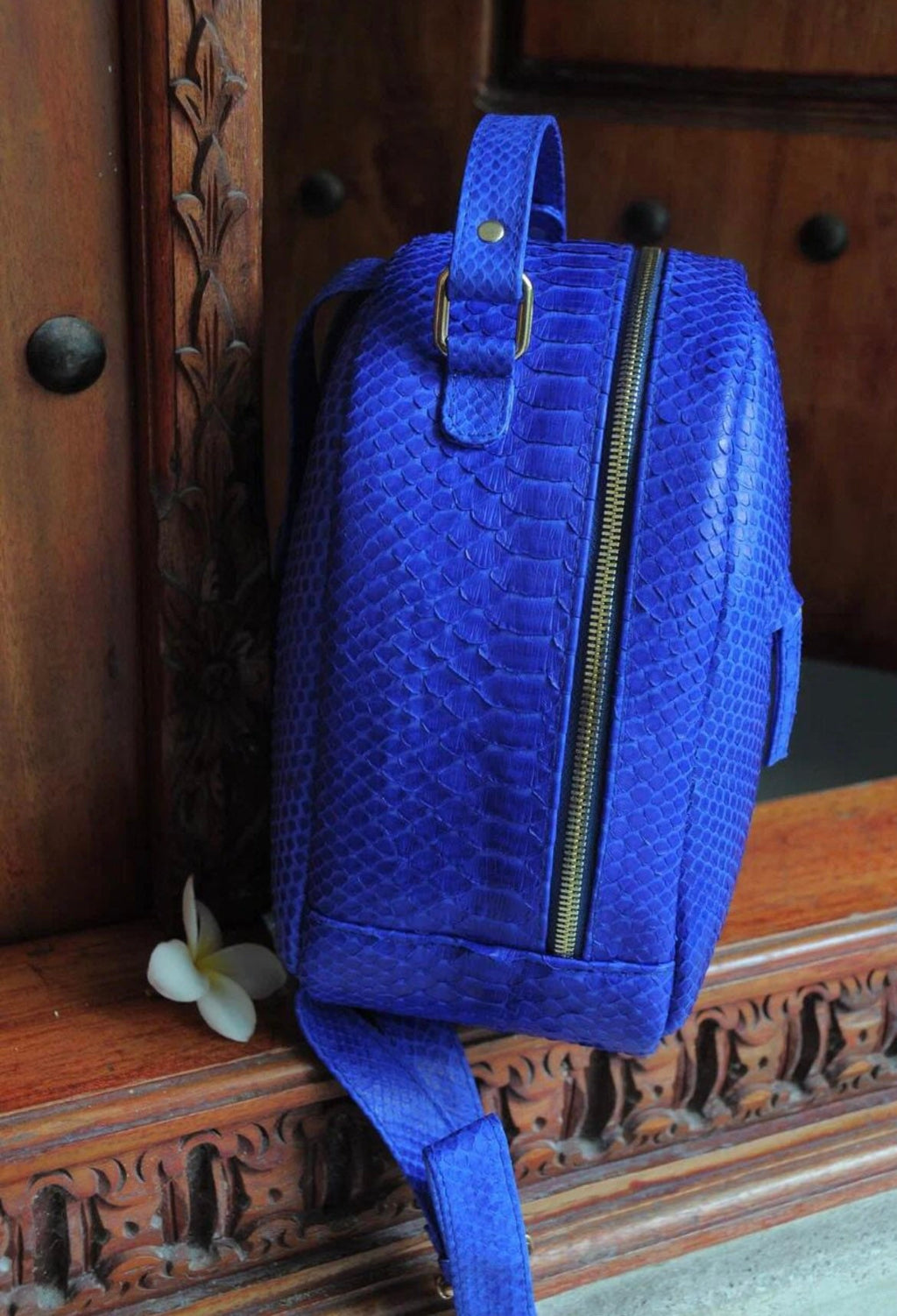 Genuine Python Skin Backpack — Electric Blue