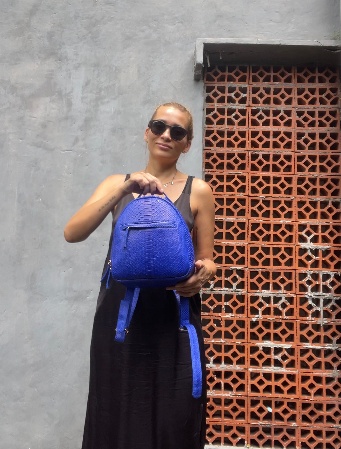 Genuine Python Skin Backpack — Electric Blue