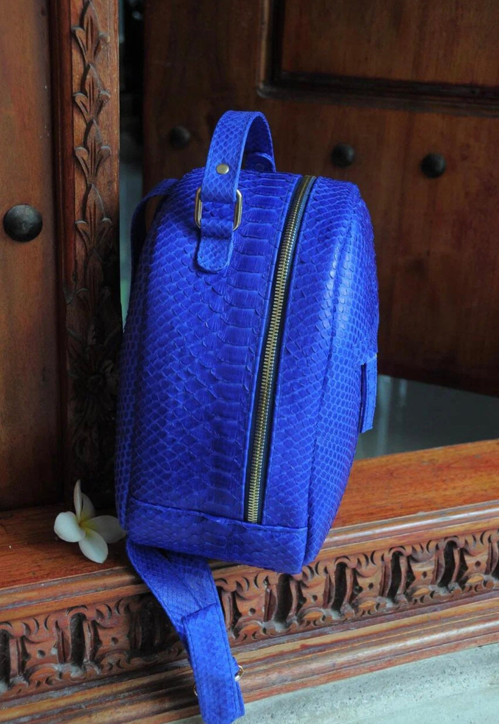 Genuine Python Skin Backpack — Electric Blue