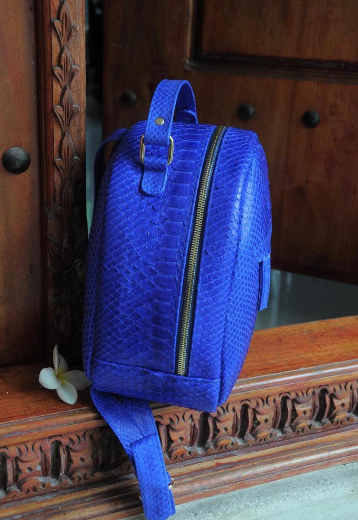 Genuine Python Skin Backpack — Electric Blue