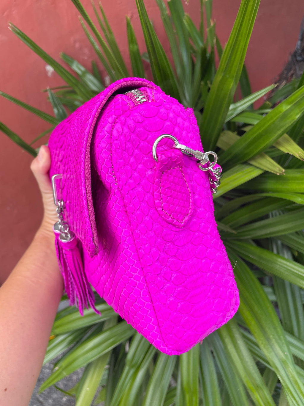 Genuine Python Skin Crossbody Bag — Pink