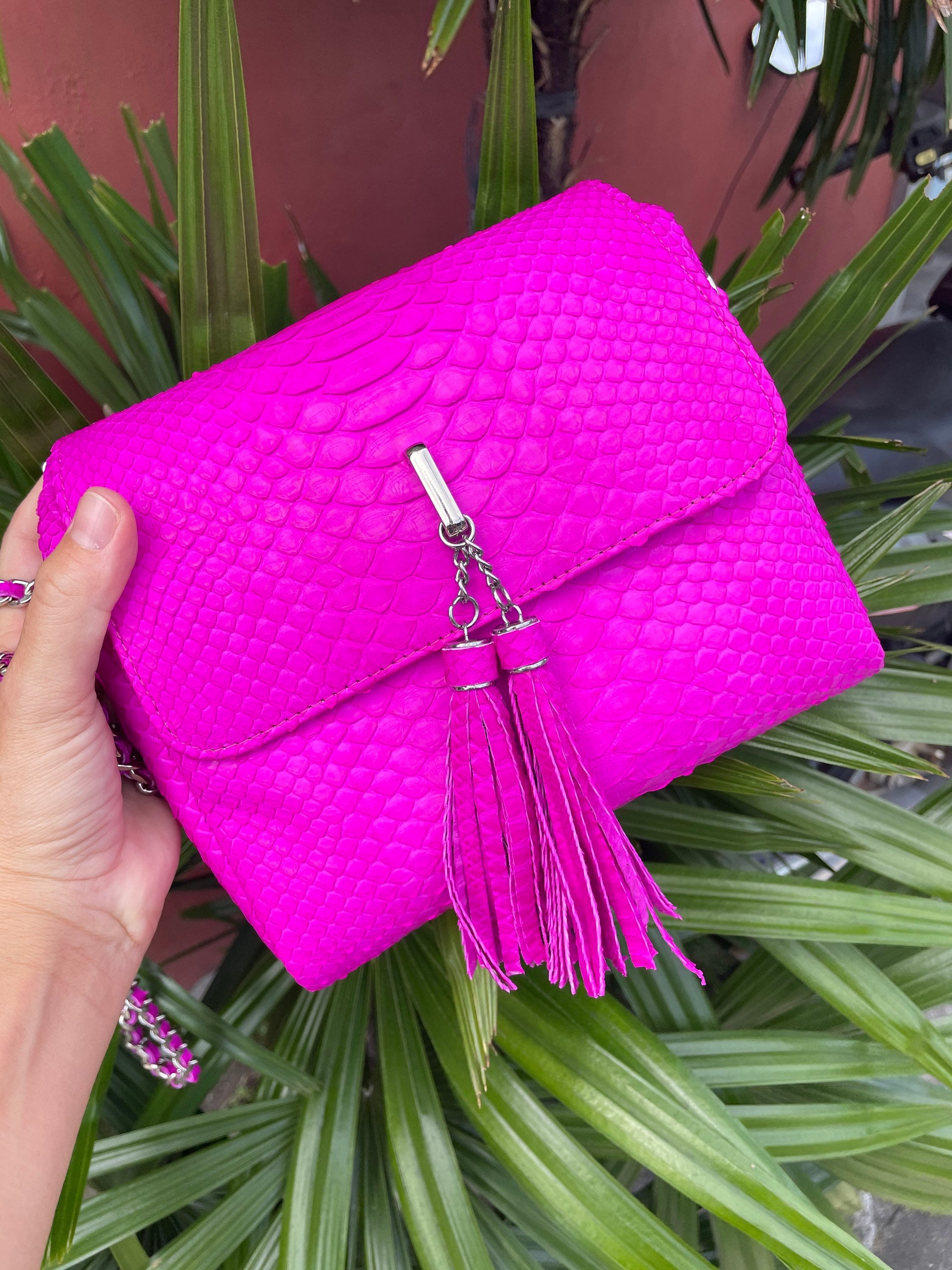 Genuine Python Skin Crossbody Bag — Pink
