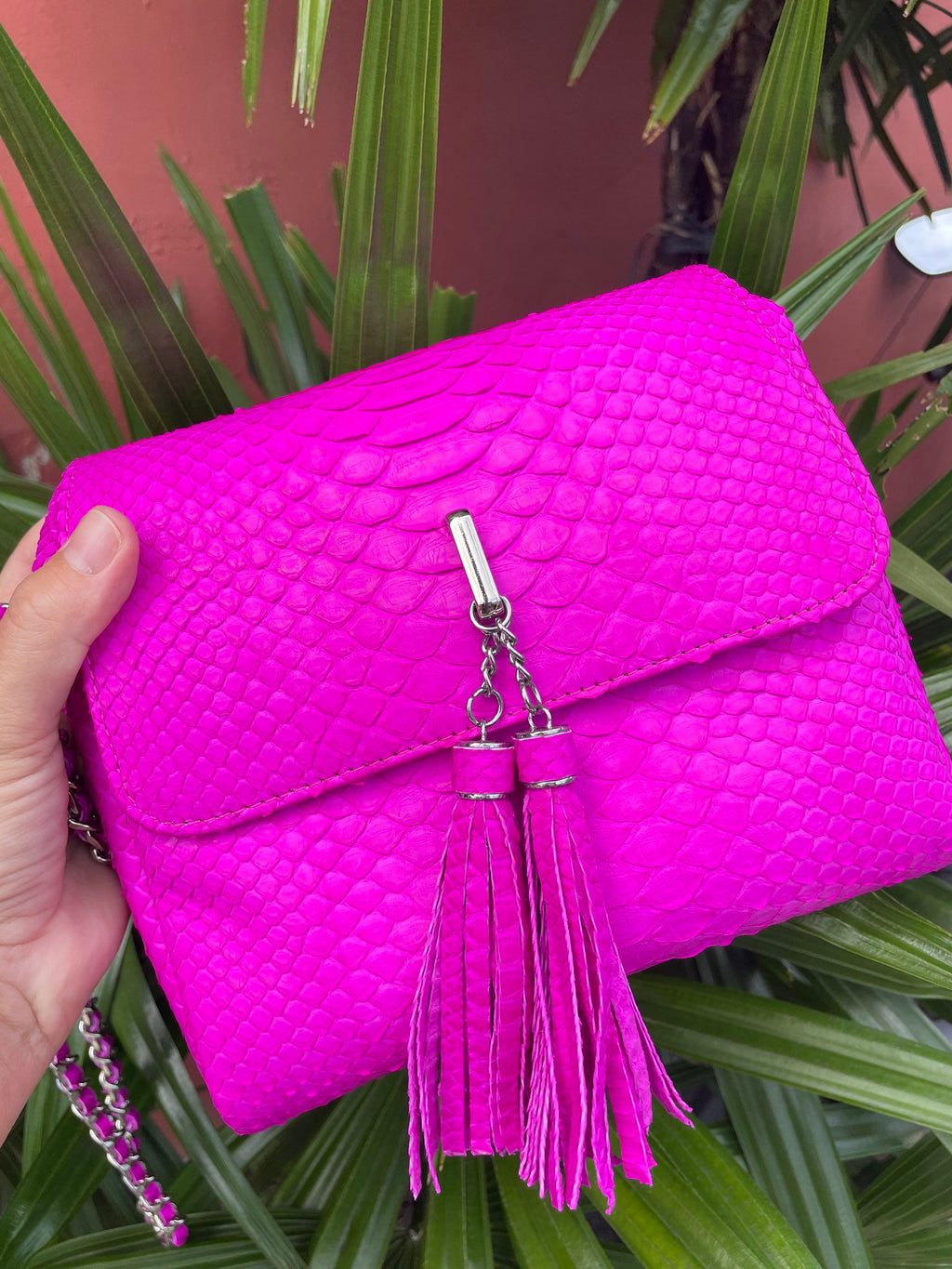 Genuine Python Skin Crossbody Bag — Pink