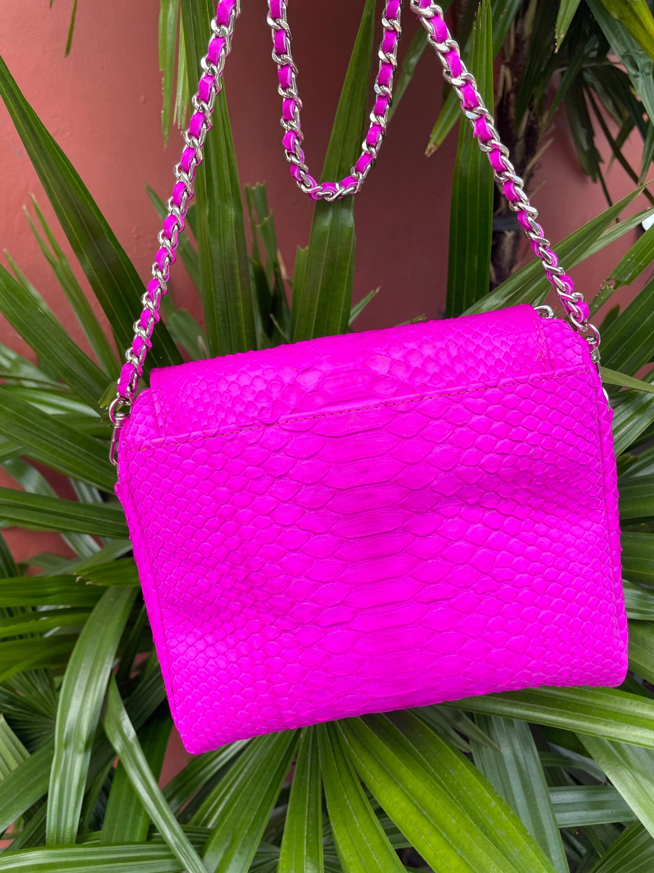 Genuine Python Skin Crossbody Bag — Pink