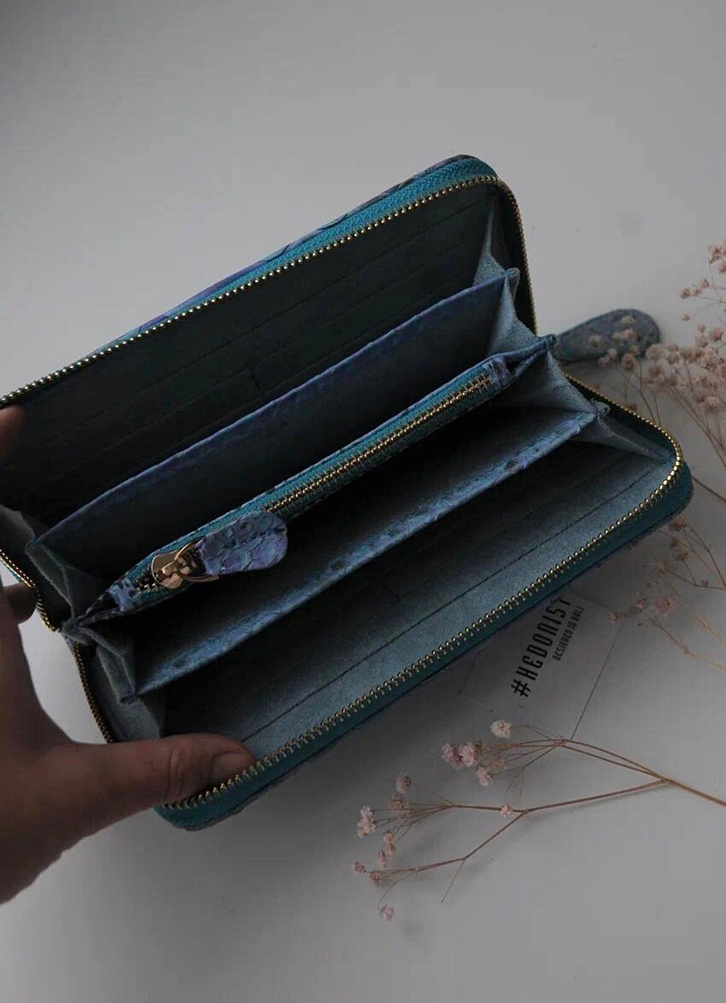 Genuine Python Skin Wallet — Light Blue
