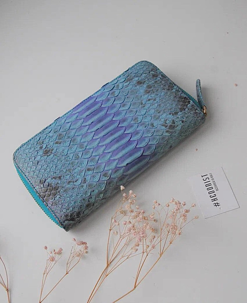 Genuine Python Skin Wallet — Light Blue