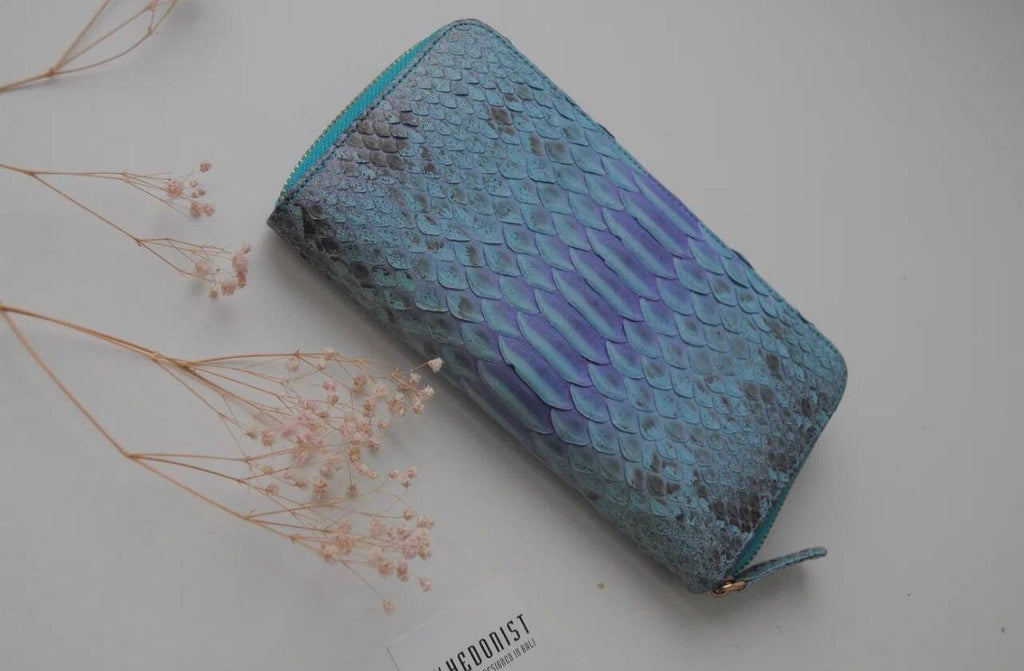 Genuine Python Skin Wallet — Light Blue