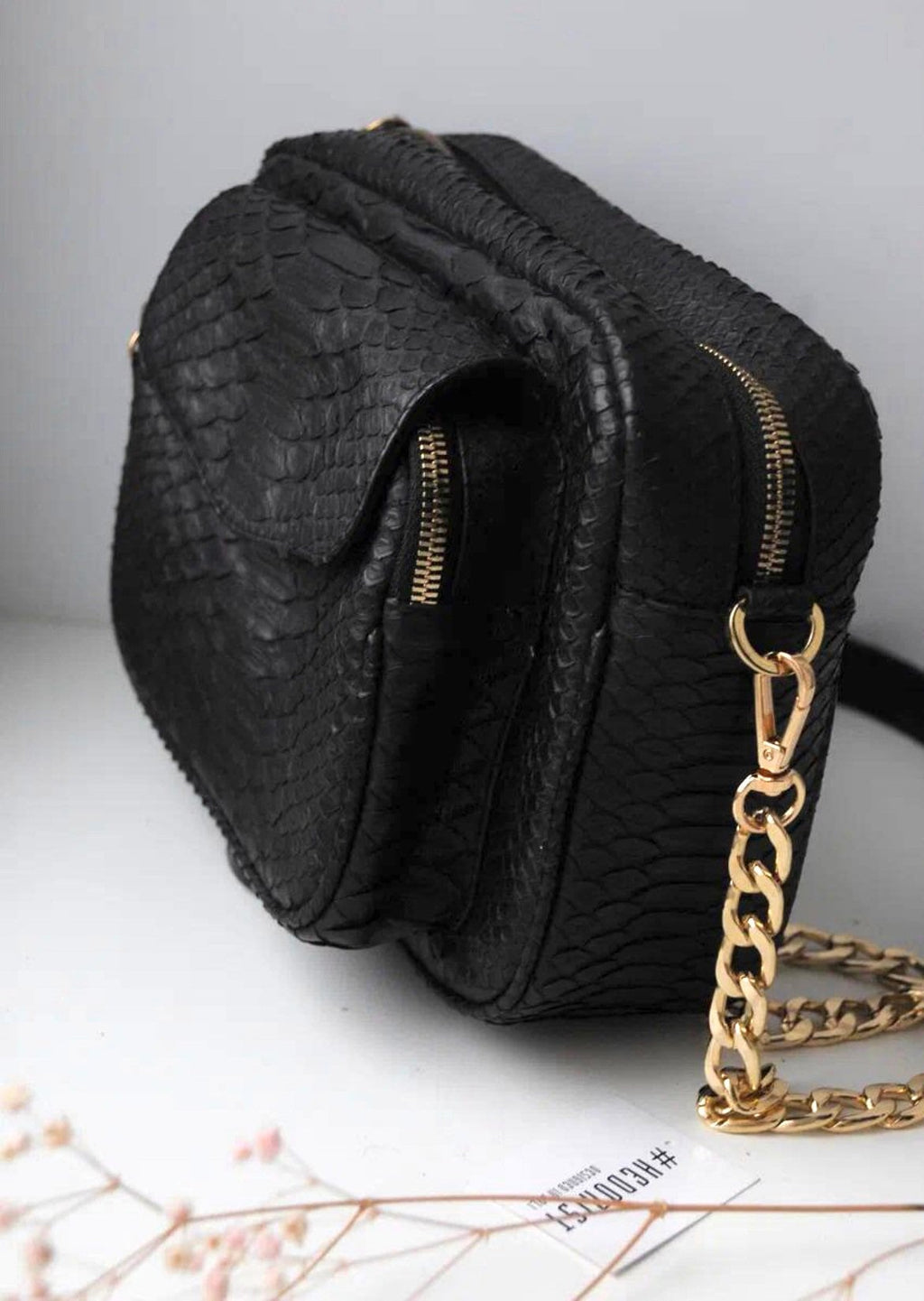 Genuine Python Skin Sport Crossbody Bag with Pocket