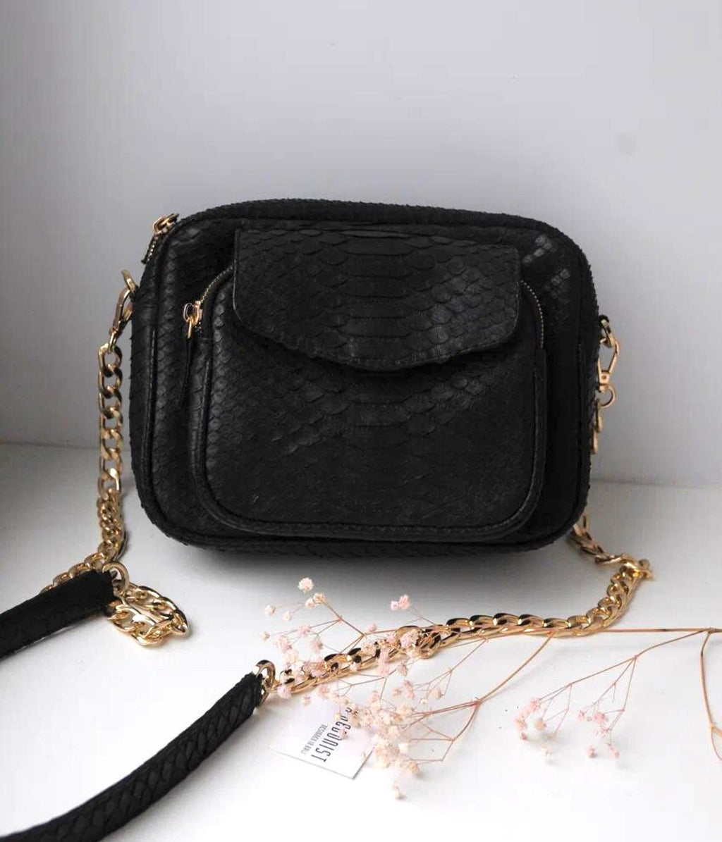 Genuine Python Skin Sport Crossbody Bag with Pocket