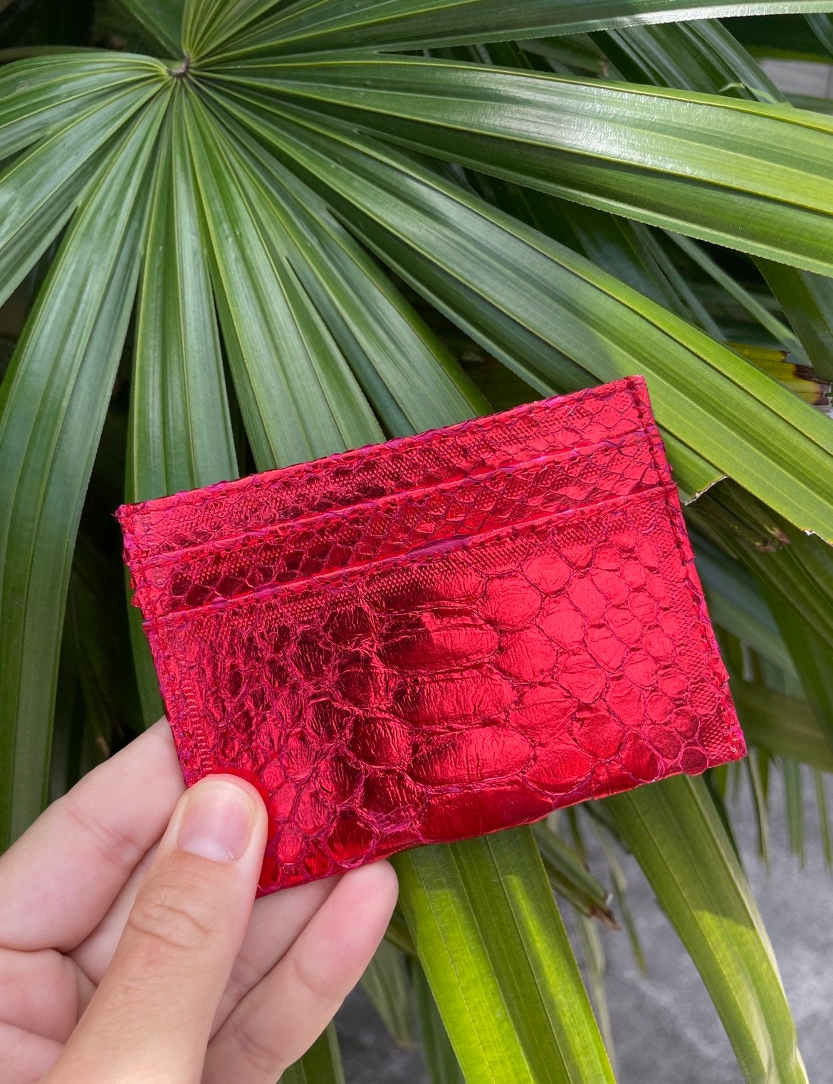 Genuine Python Skin Card Holder — Red Foil