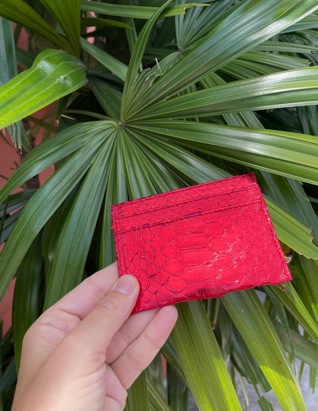 Genuine Python Skin Card Holder — Red Foil