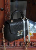 Genuine Python Skin Top Handle Bag — Black