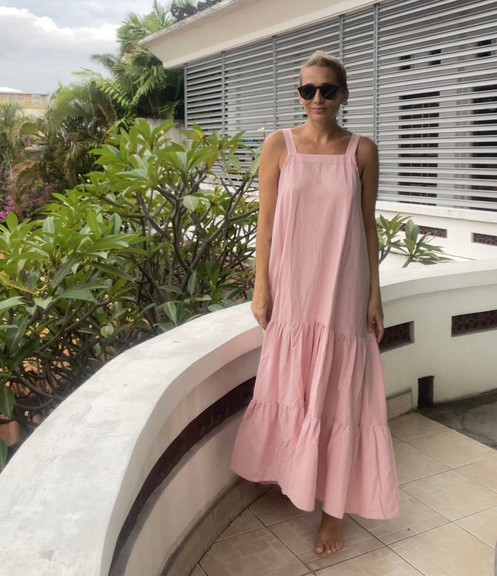 Linen loose light pink summer feminine dress / comfort women vacation summer long oversize dress | light pink designer dress