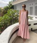 Linen loose light pink summer feminine dress / comfort women vacation summer long oversize dress