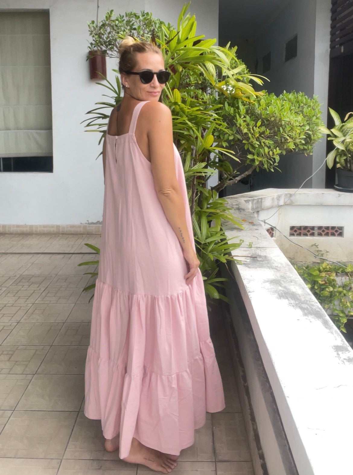 Linen loose light pink summer feminine dress / comfort women vacation summer long oversize dress | light pink designer dress
