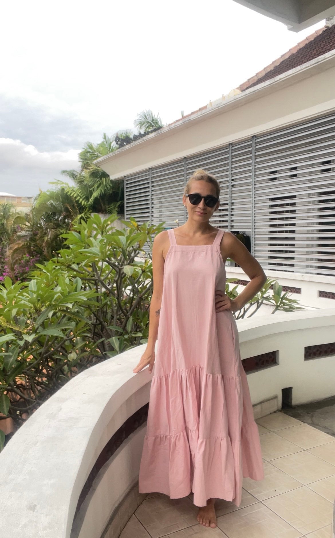 Linen loose light pink summer feminine dress / comfort women vacation summer long oversize dress
