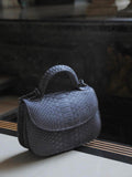 Genuine Python Skin Top Handle Gray Crossbody Bag — Grey