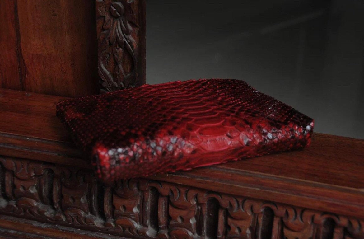 Genuine Python Skin Cosmetic Bag — Red
