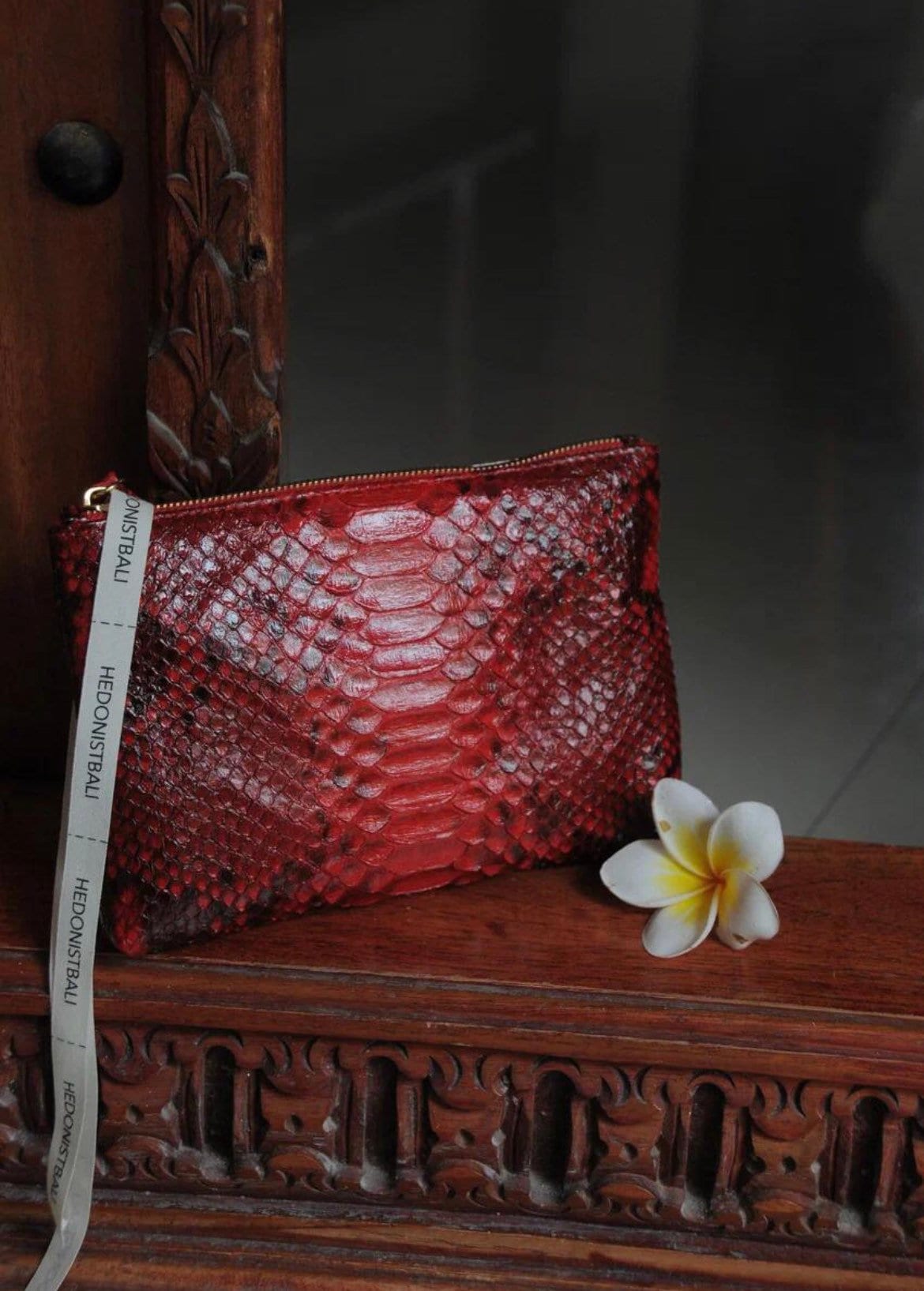 Genuine Python Skin Cosmetic Bag — Red