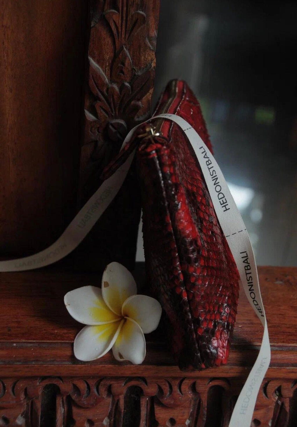 Genuine Python Skin Cosmetic Bag — Red