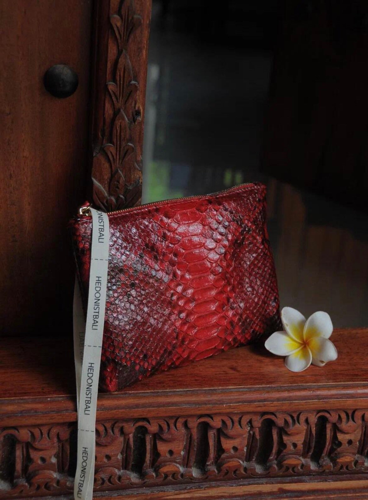Genuine Python Skin Cosmetic Bag — Red