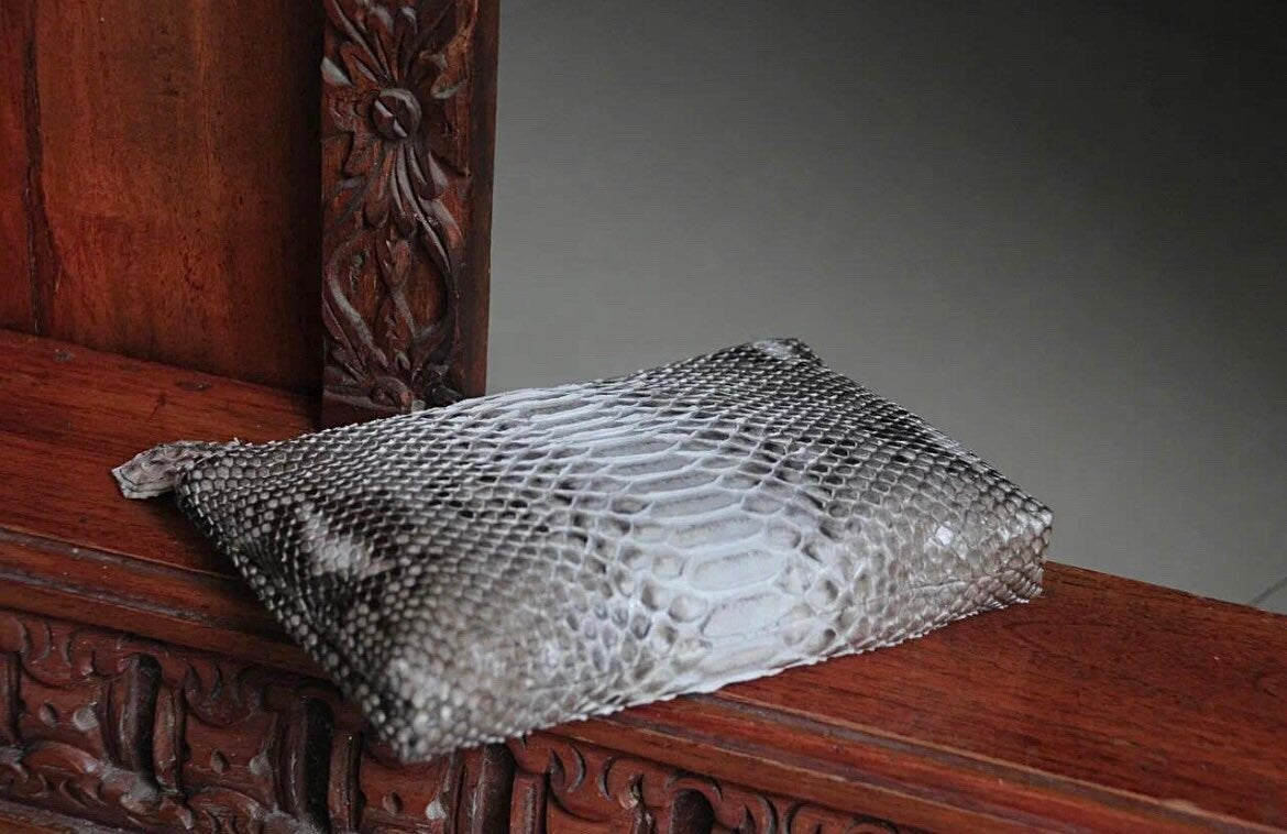 Genuine Python Skin Cosmetic Bag — Grey