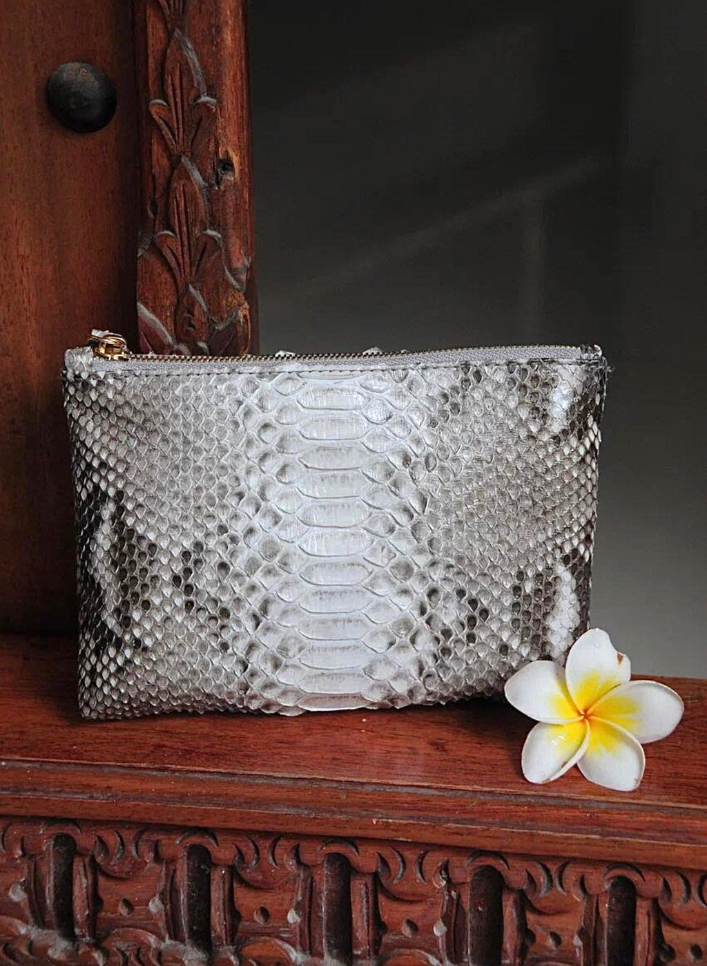 Genuine Python Skin Cosmetic Bag — Grey