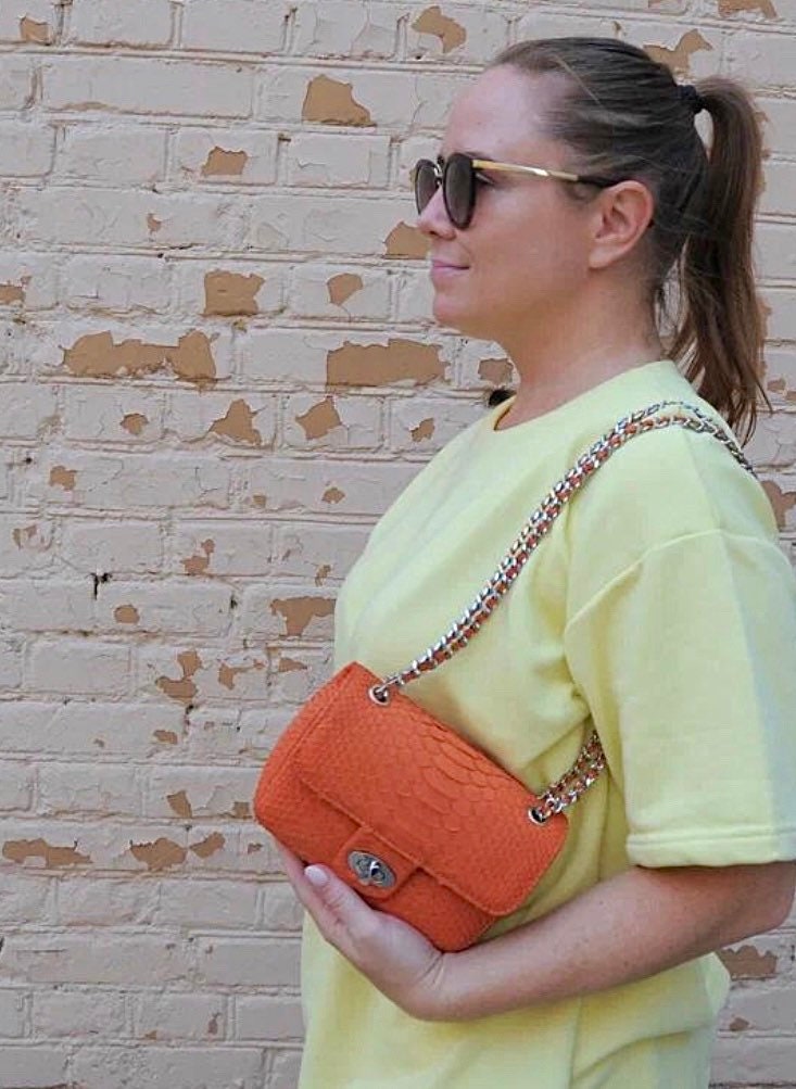 Genuine Python Skin Mini Chain Bag — Orange