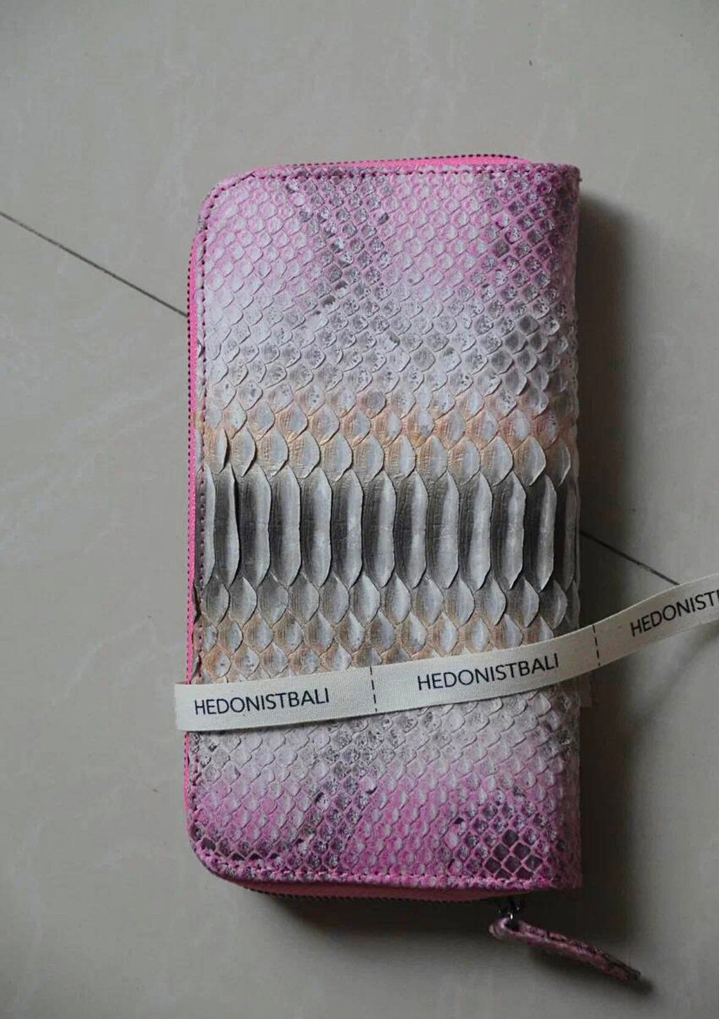 Genuine Python Skin Wallet — Light Pink