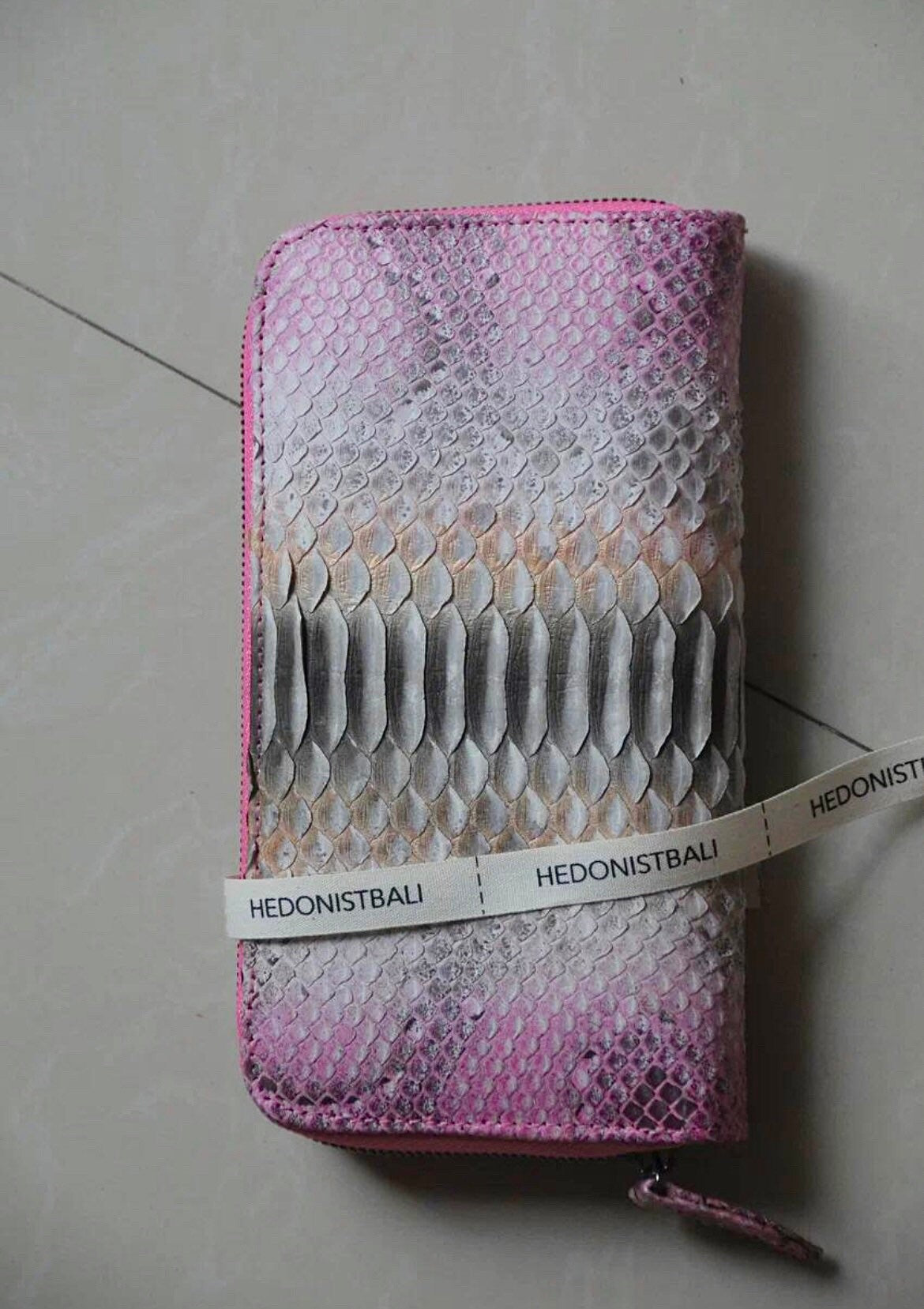 Genuine Python Skin Wallet — Light Pink