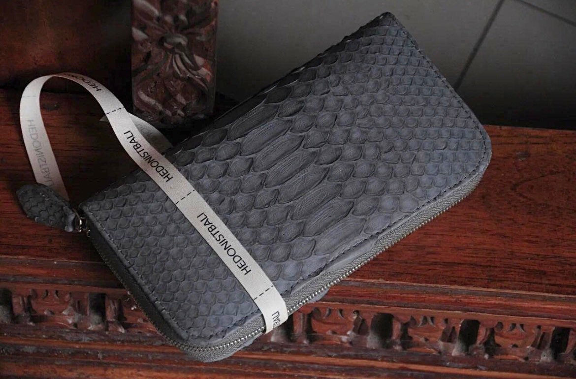 Genuine Python Skin Wallet — Grey