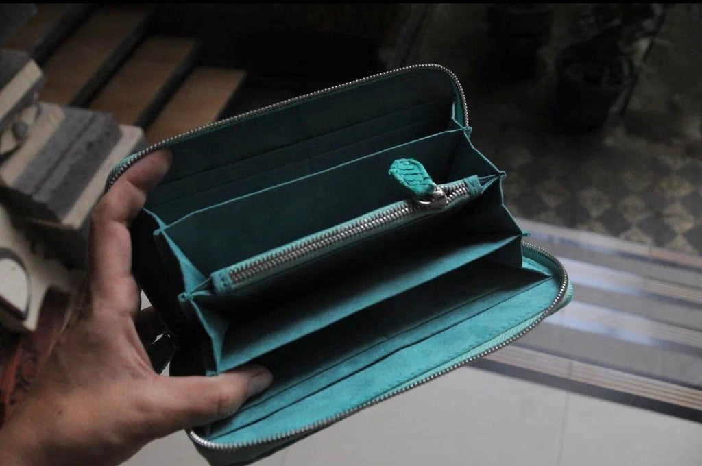 Turquoise Genuine Python Unisex Wallet — Blue