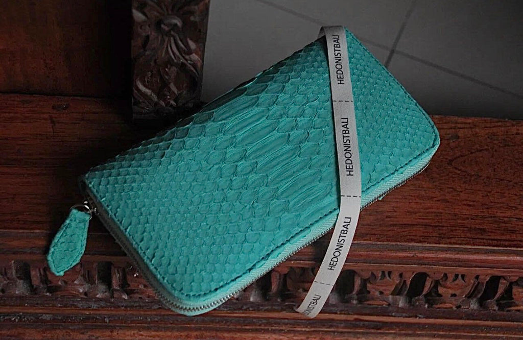 Turquoise Genuine Python Unisex Wallet — Blue