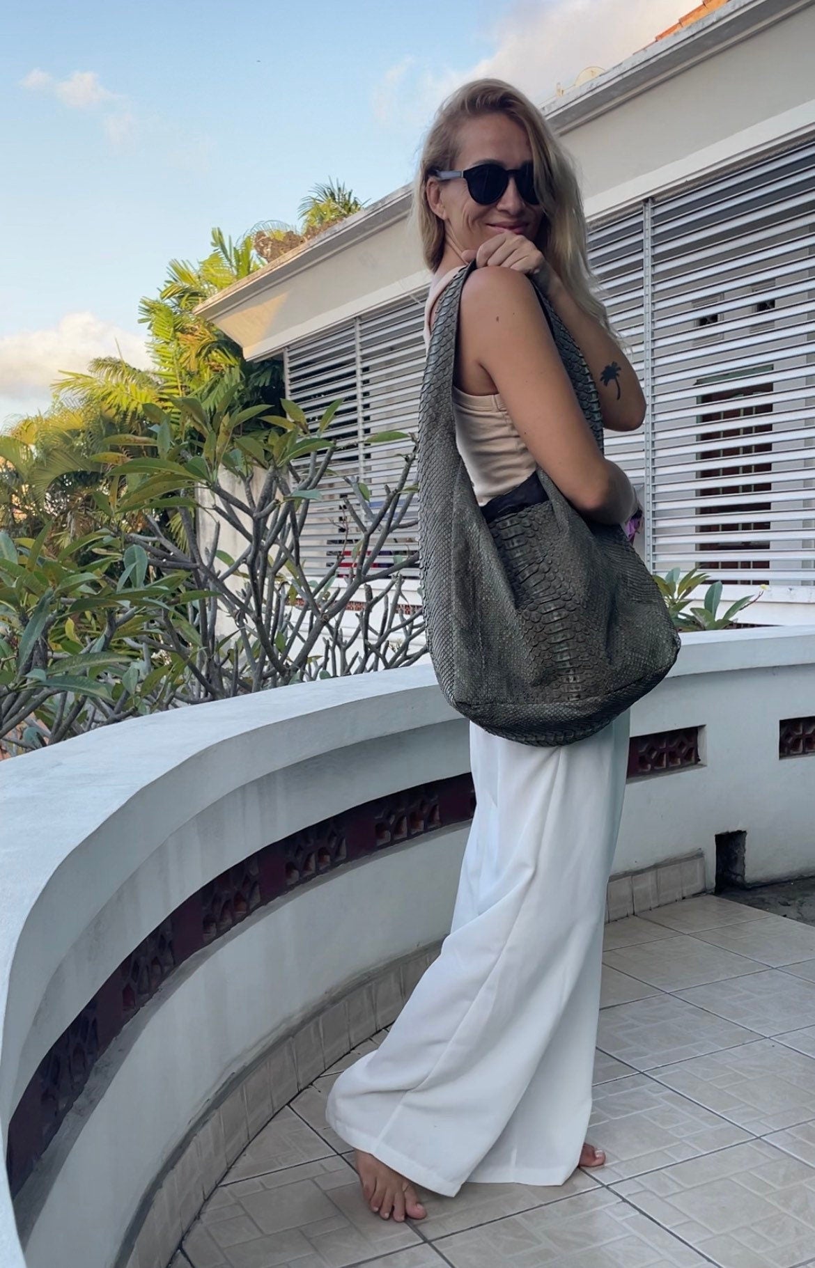 Big Soft Hobo Classy Sport Woman Bag | Purse Genuine Python Skin | Grey Riva  Elegant Leather Designer Soft Bag Snake | exotic leather purse