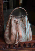 Genuine Python Skin Bucket Crossbody Bag PAULA — Peachy Gold