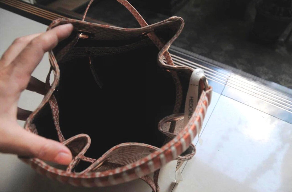 Genuine Python Skin Bucket Crossbody Bag PAULA — Peachy Gold