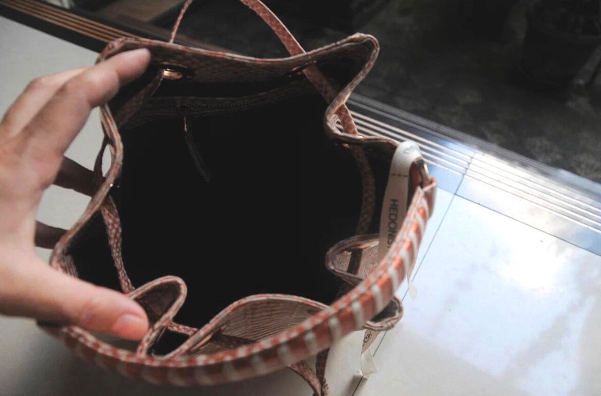 Genuine Python Skin Bucket Crossbody Bag PAULA — Peachy Gold