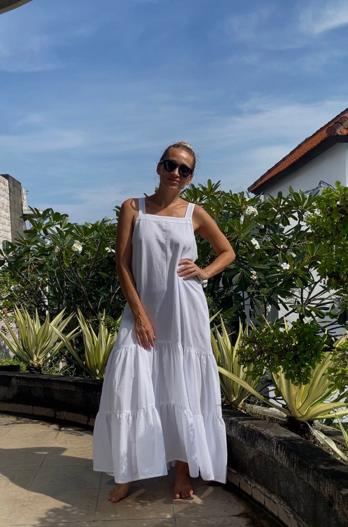 Linen loose white summer feminine LUNA dress / comfort women vacation summer long oversize dress | maxi flowy designer dress