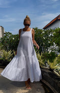 Linen loose white summer feminine LUNA dress / comfort women vacation summer long oversize dress